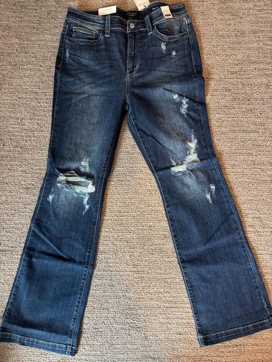Judy Blue Denim - Judy Blue Dark Blue Mid Rise Distressed Bootcut Jeans
